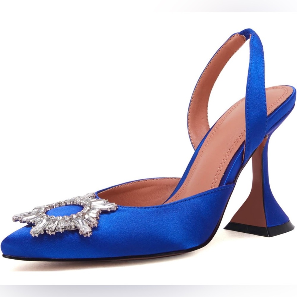 Cobalt blue slingback heel with crystal detail